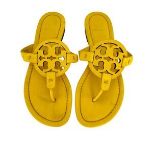 Tory Burch Miller Sandal Slippers Yellow Leather Logo | Size 6M